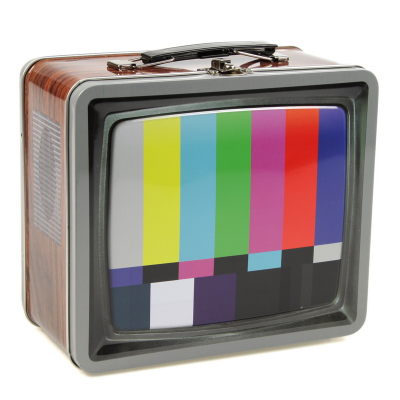TV & Radio design metal tin lunch box picnic tin with metal clasp and handle