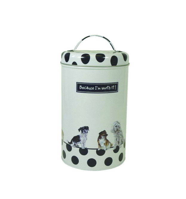 large size cat & dog treats pet food storage tin container metal can with handle